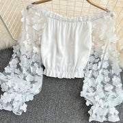 Floral Fairy Mesh-Patchwork Chiffon Blouse