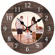 2D flat1pc 10inch Personalized Photo Wall Clock with Custom Photo Upload Function- Faux Wood Round Clock Home Decor Easy to Read Black Hands and White Face Battery Operated(AA Batteries Not Included)- Wedding, Anniversary, Valentine'S Da
