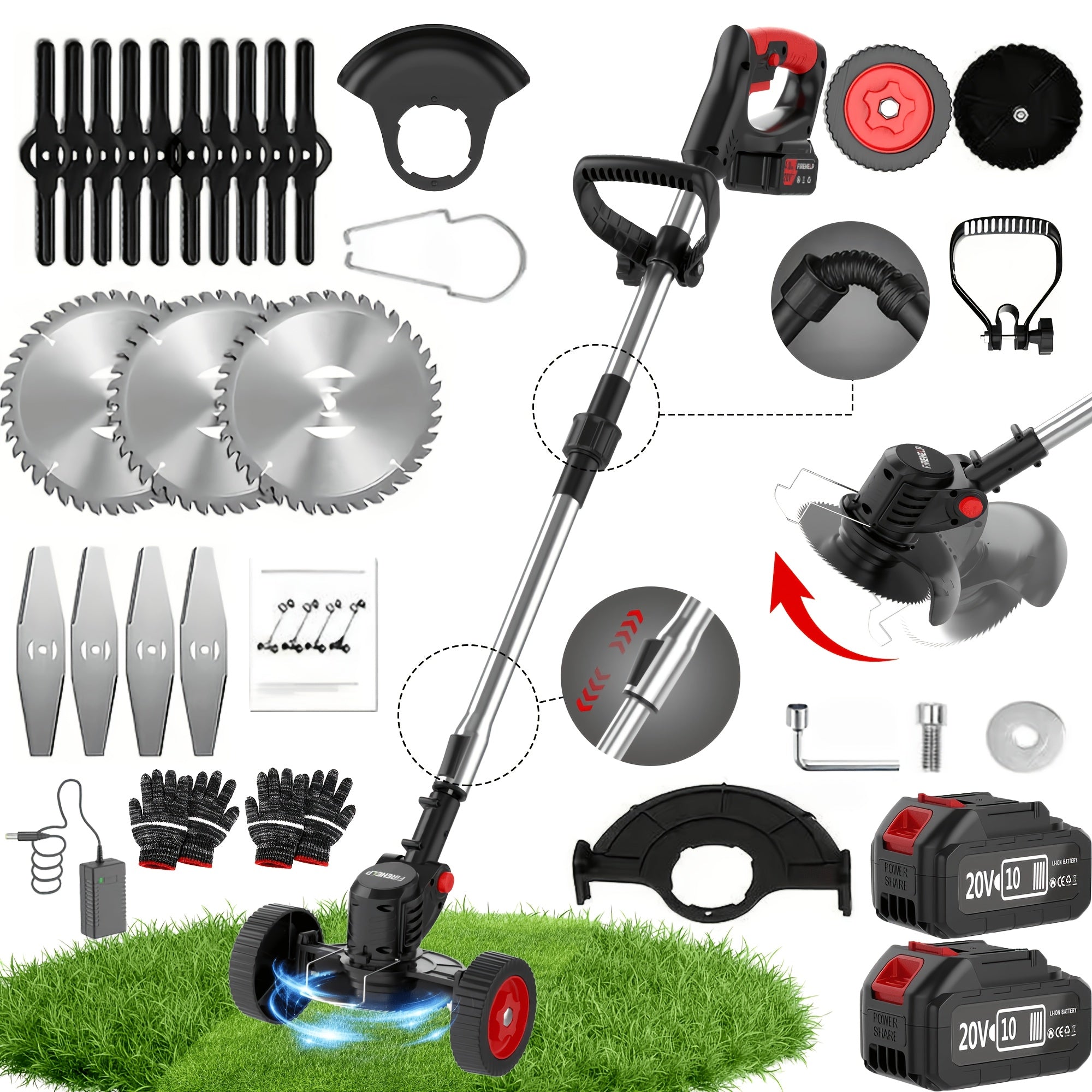 [3-In-1 Lawn Mower] 3-In-1 Lawn Mower 3-In-1 Electric Trimmer And Lawn Mower - Weed Eater, Edger, Bush Cutter With 2 High-Capacity Batteries, Adjustable Height And Swivel Head, Easy Installation And Lightweight Design For Small Yards And Patios