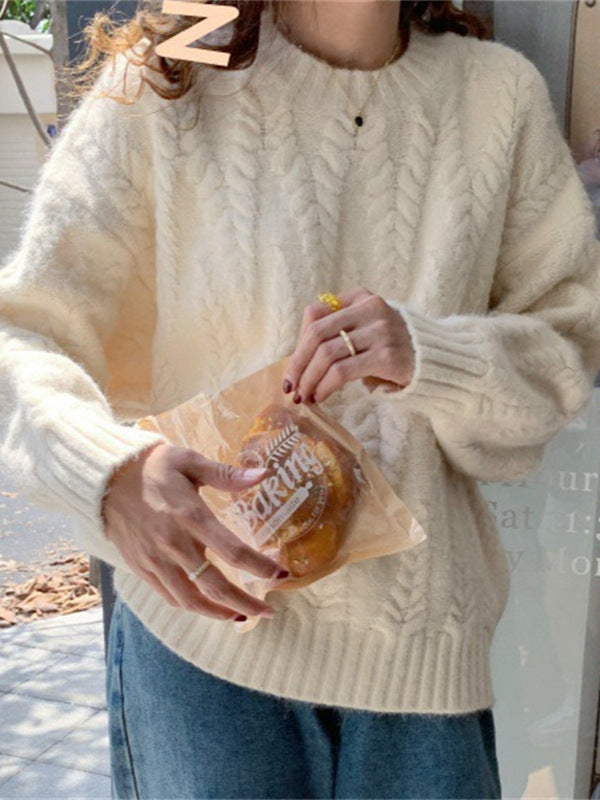 Korean-style Laid-back Knit Sweater Loose-fitting Cable-knit Thickened Top