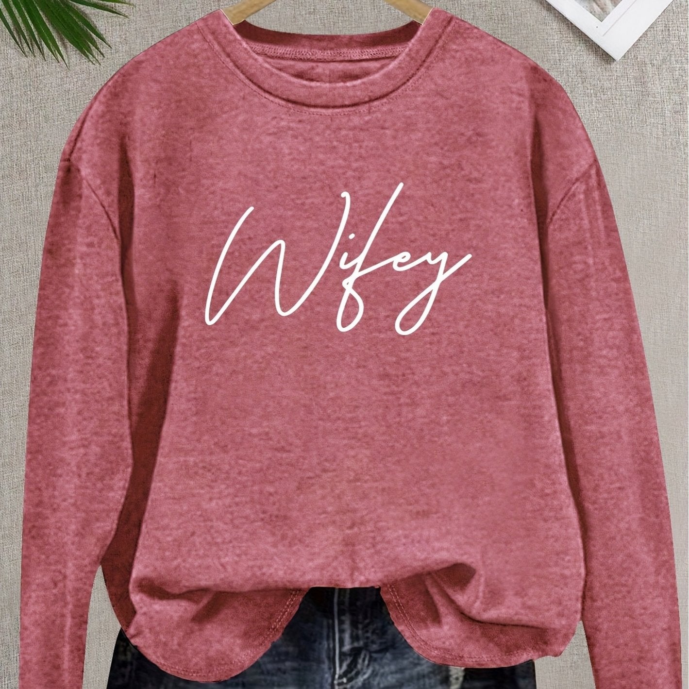 Women's Plus Size Long Sleeve T-Shirt with Letter Print
