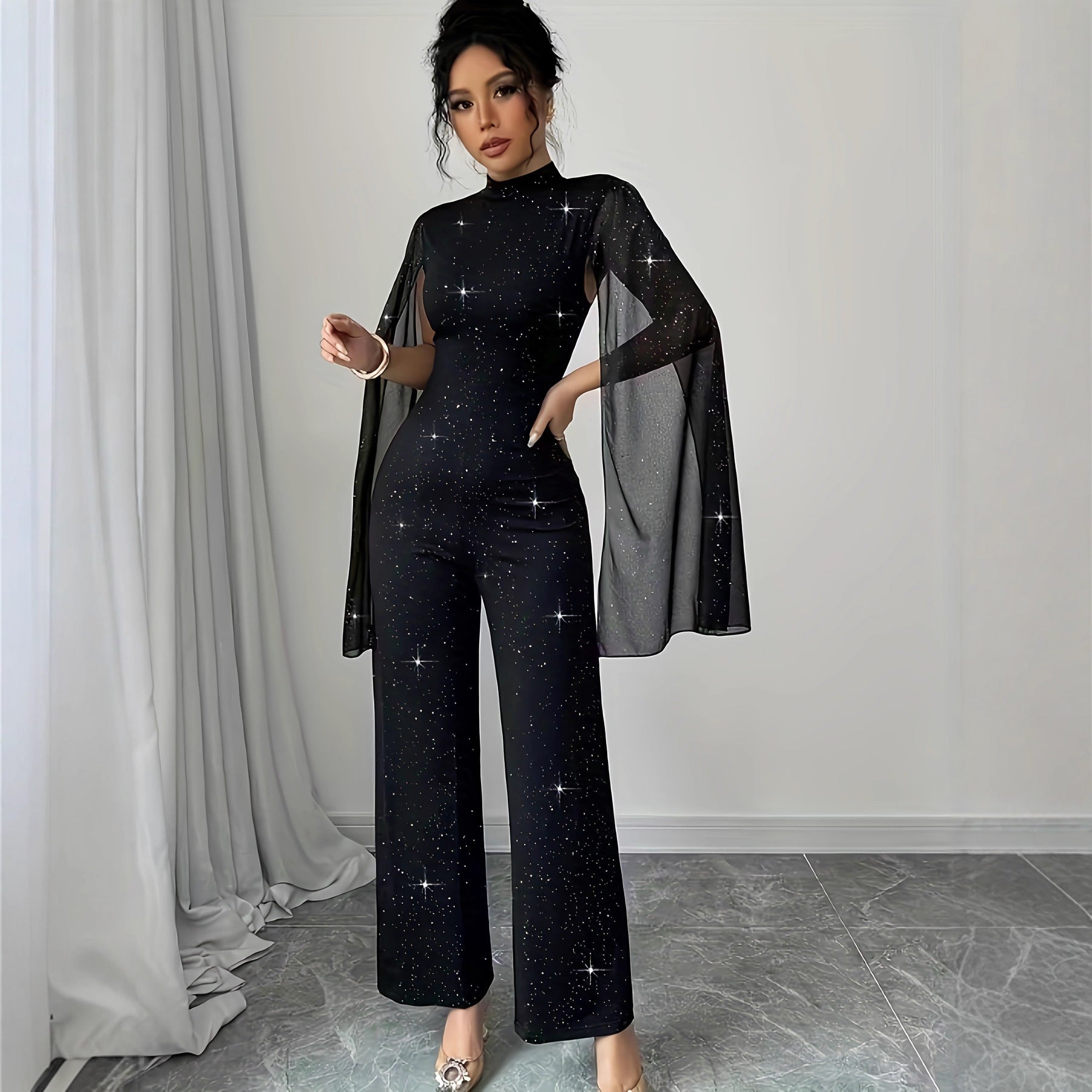 Chic Lantern Sleeve Chiffon Jumpsuit for Women