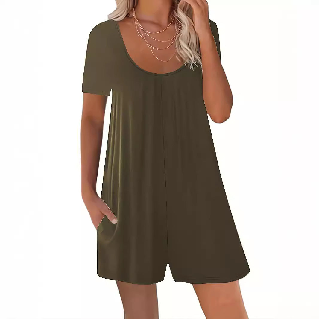 Womens Loose Casual Short-Sleeve Jumpsuit