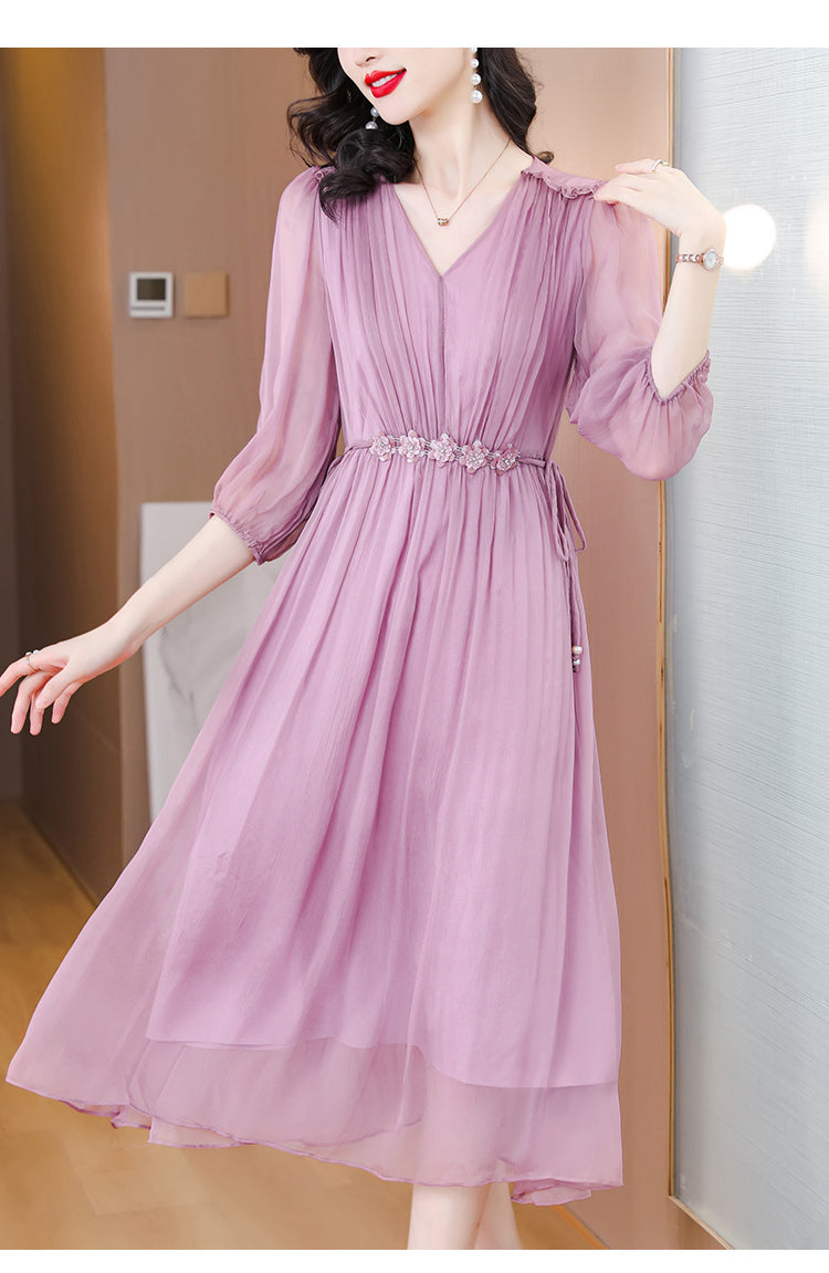 Women's High-Waisted Silk Midi Dress