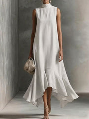 Womens Casual Loose-fit Fashionable Sleeveless Plus-size Elegant Pleated Dress