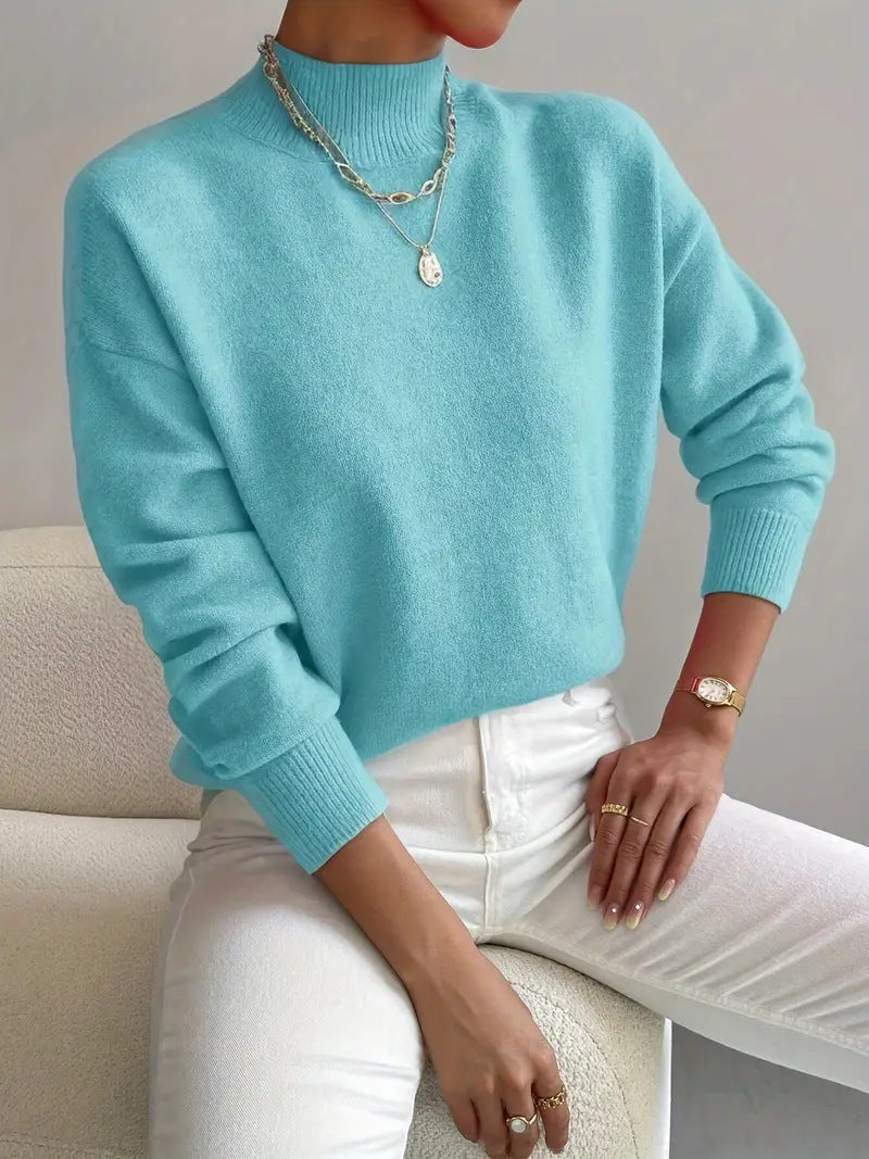 Women's Solid Color Casual and Comfortable Elegant Pullover Knitted Sweater