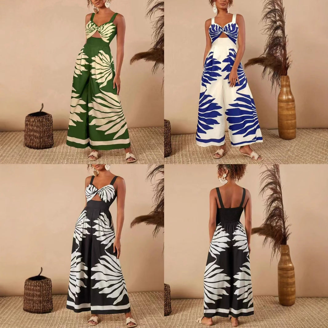 Women's Printed Casual Strap Jumpsuit