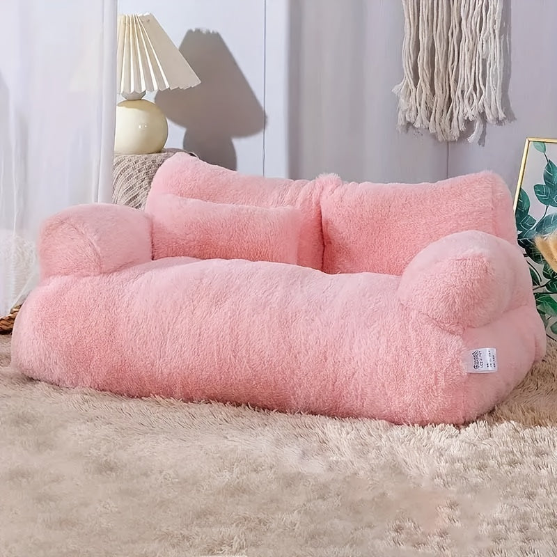 Luxurious Plush Cat Bed - Pink Sofa-Style With Removable Washable Cover & Non-Slip Base, Soft Warm Durable Indoor Cat House, No Assembly Needed - Cozy Pet Bed For Kittens And Cats, Ideal Christmas/...