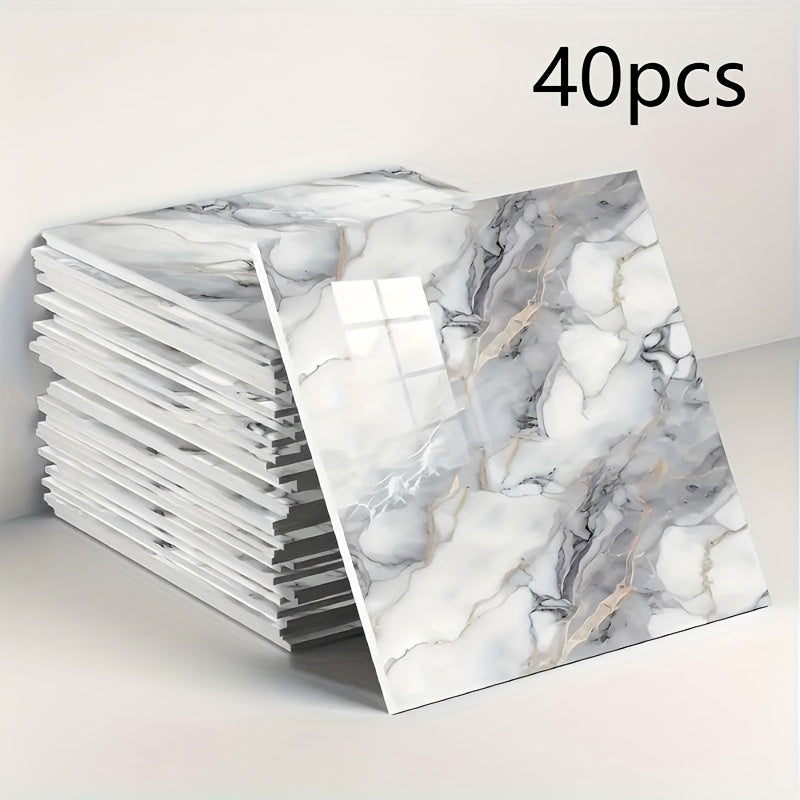 20/40/60/80/100pcs Glossy Marble Pattern Imitation Ceramic Tiles Self-Adhesive Wall Stickers, Peel and Stick, Waterproof for Living Room Kitchen Backsplash Bathroom Home Wall Stickers, Not Suitable…