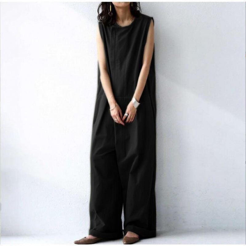 Temperament Pure Color Sleeveless Jumpsuit For Women