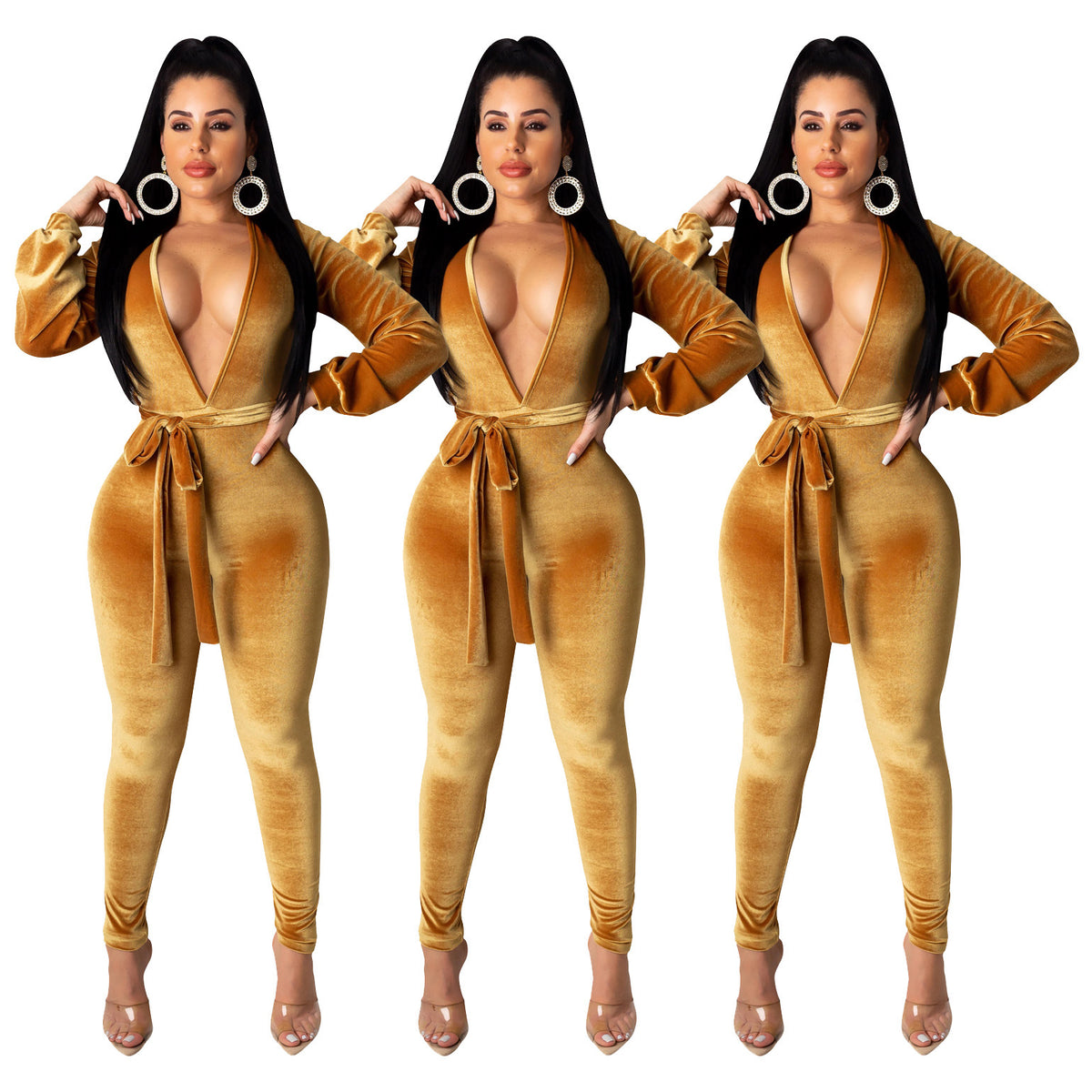 Silver Fox Velvet Solid Color Sexy Jumpsuit