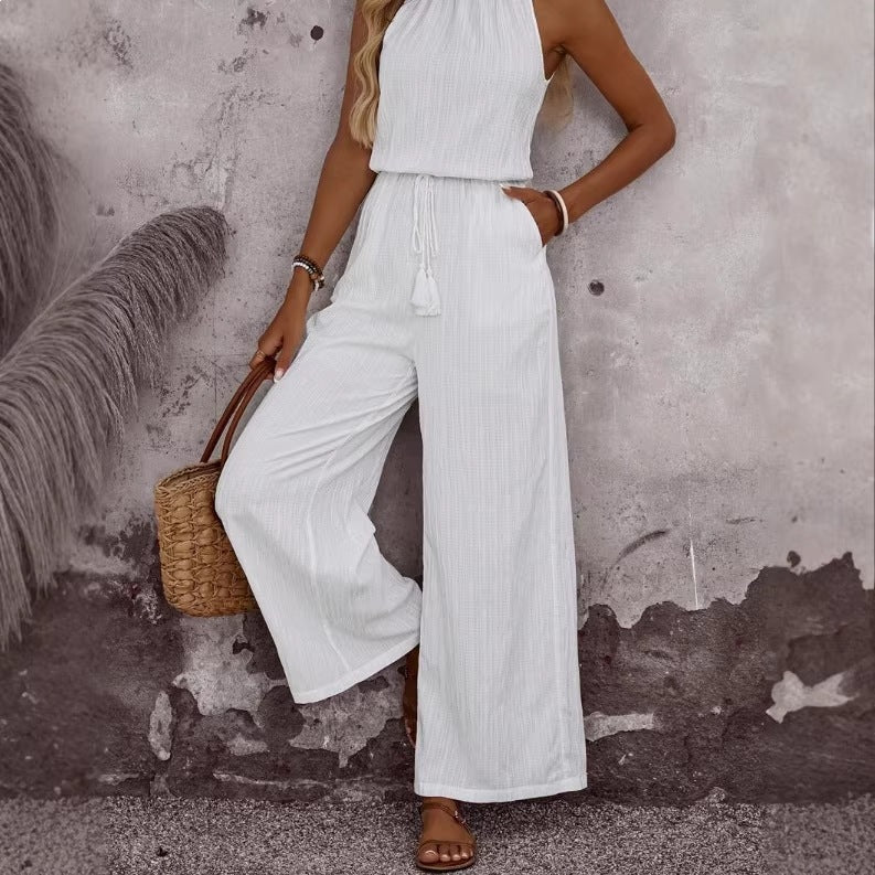 Tasseled Lace-Up Pocket Wide-Leg Jumpsuit