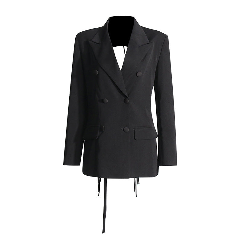 Fashion Double Breasted Solid Color New Hollow Out Coat