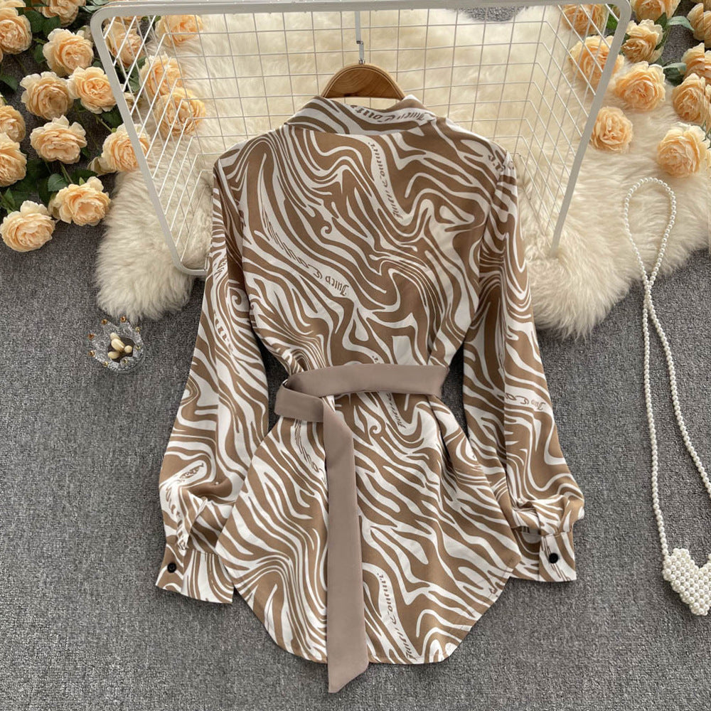 Long Sleeve Top Loose Striped Stitching Fake Shirt