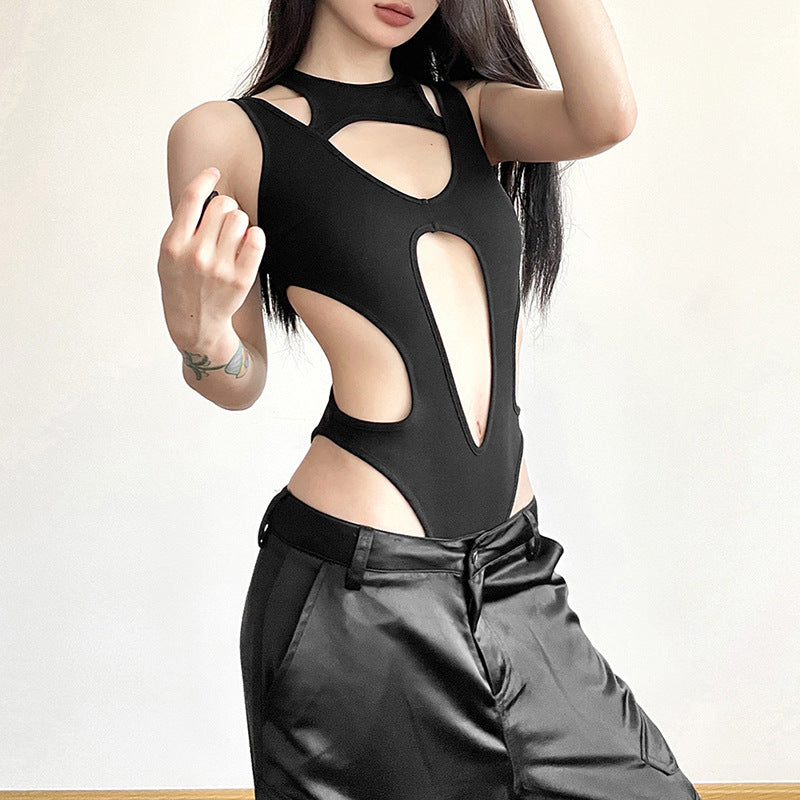 Women's New Solid Color Sexy Hot Girl Hollow Out Stitching Slim Fit Figure Flattering Jumpsuit