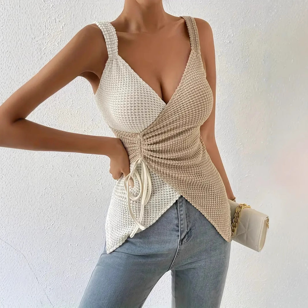 Apricot V-Neck Sleeveless Top – Light & Flattering