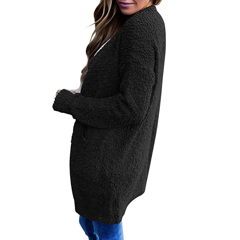 Cozy Fleece Double-Pocket Knit Cardigan Sweater