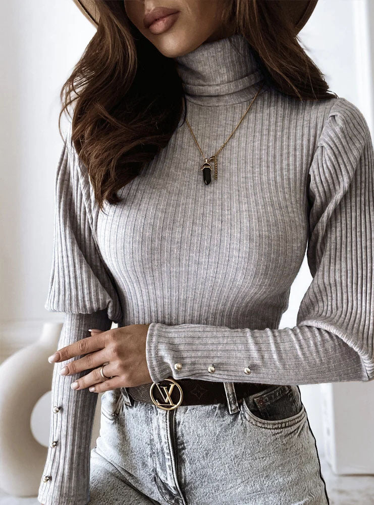 Women's High Collar Knit Pullover Slim Fit Sweater