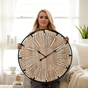 Large Wall Clock –30 In Farmhouse Wall Clock -Extra Large 30 Inch Wood And Metal Wall Clock, Silent And Battery Operated For Kitchen, Living Room And Office Decor