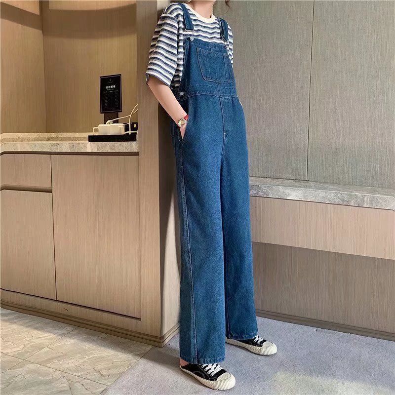 Loose Wide Leg Denim Suspender Pants Slim Fit Slip Plus Size Jumpsuit