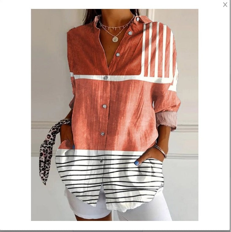 Women's 3D Digital Printing Fashion European And American Style Lapel Long Sleeve Shirt