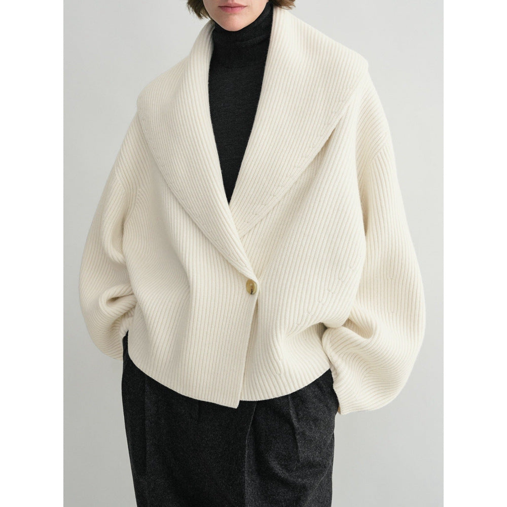 Women's Simple Loose Cardigan with Curved Collar