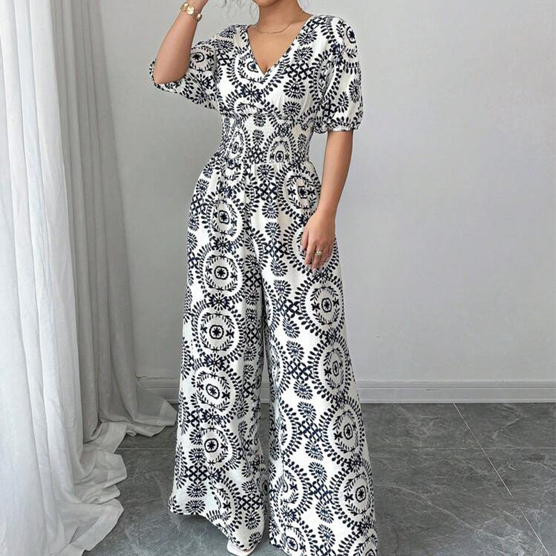 Boho Wide-Leg Jumpsuit with Pockets