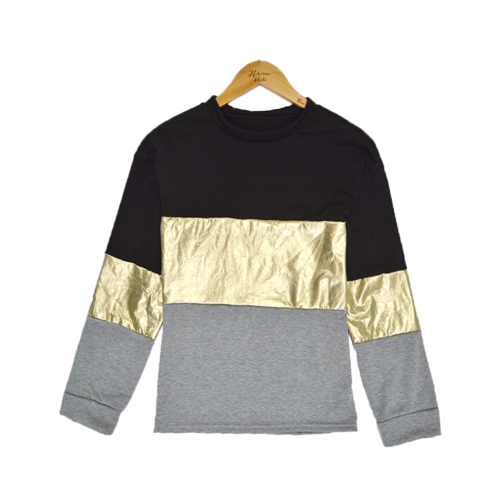 Chic Geometric Long Sleeve Gold-Trim Casual Pullover Top
