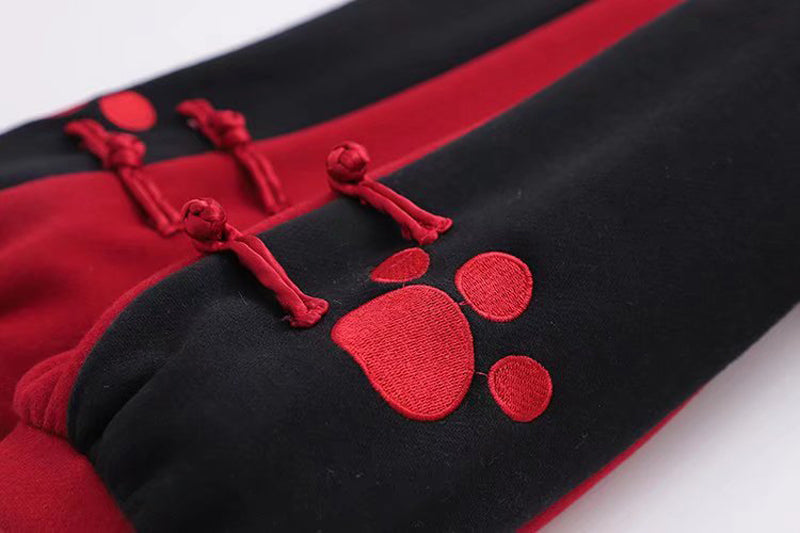 Cute Cat Embroidered Color-Contrast Casual Sweater