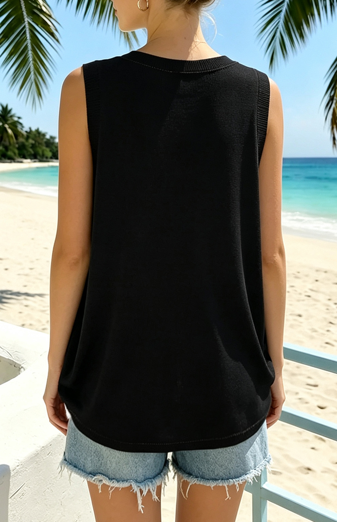 2026 Summer Export European & American New Design Fashion Oversize Women's Tunic Black Vacation-style Spaghetti-strap V-neck Versatile and Elegant