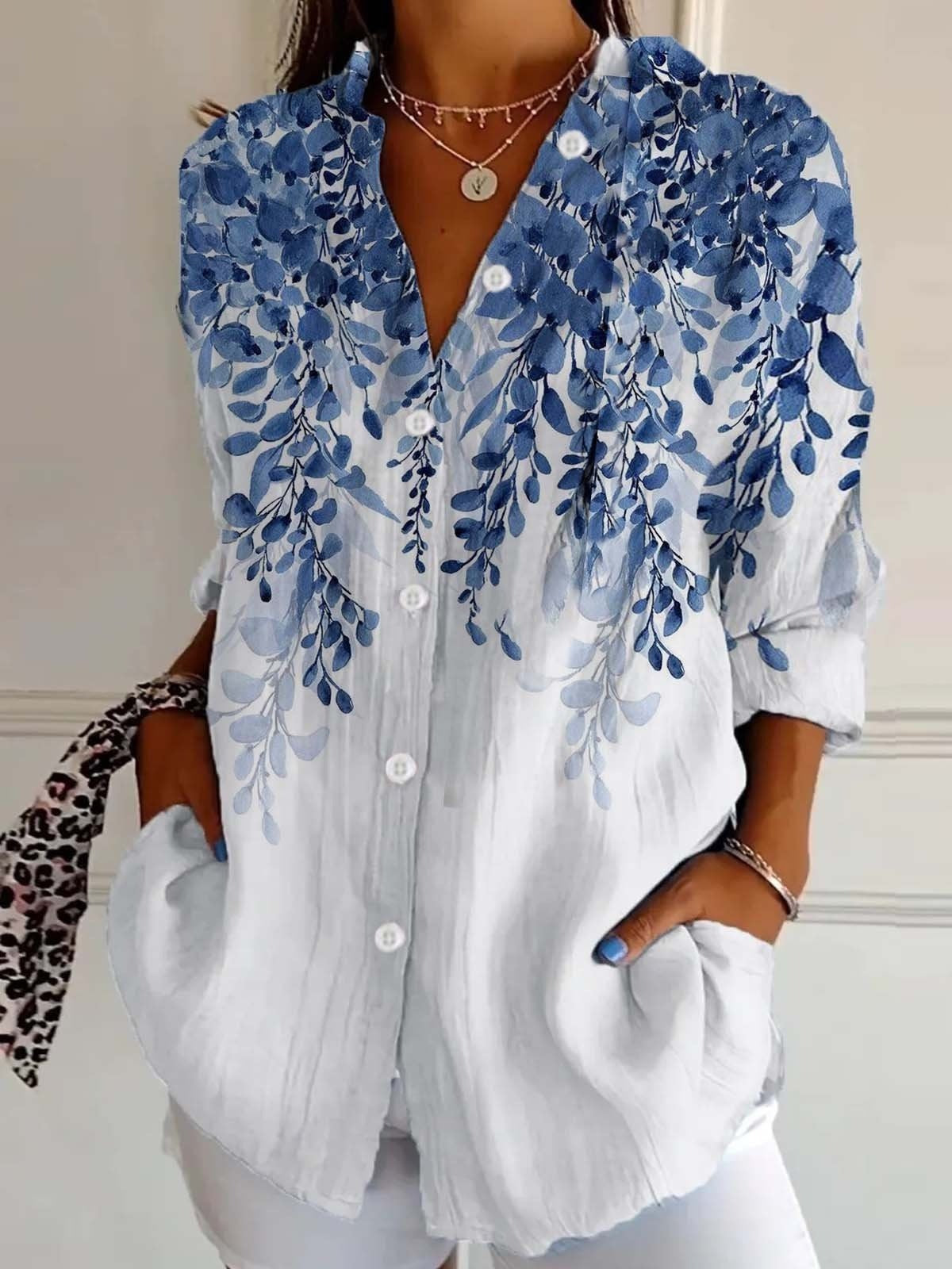 Women's Vintage Floral Print Cardigan Blouse