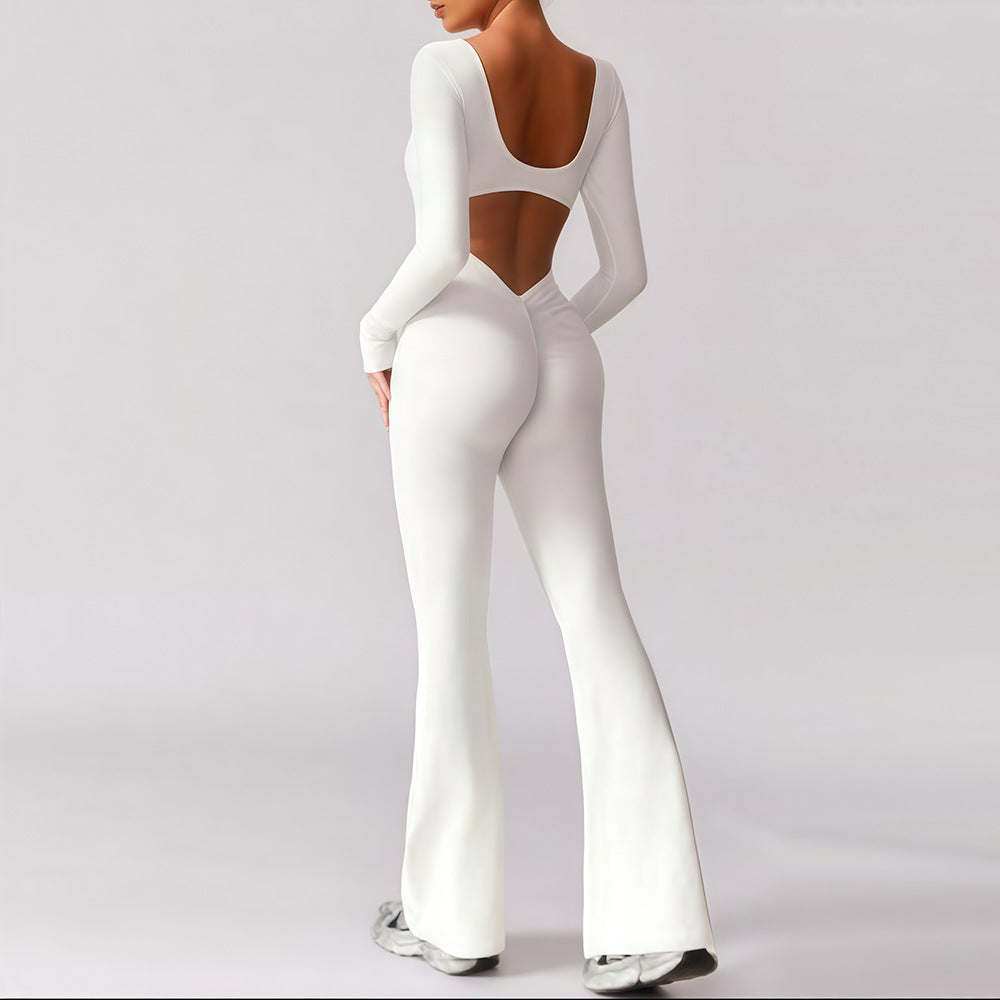 New Solid Color Slim Fit Hip Raise Jumpsuit Long Sleeve