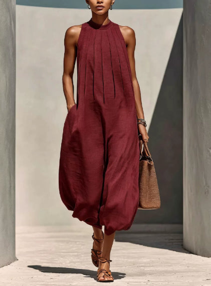 Chic Linen-Blend Sleeveless Vacation Jumpsuit