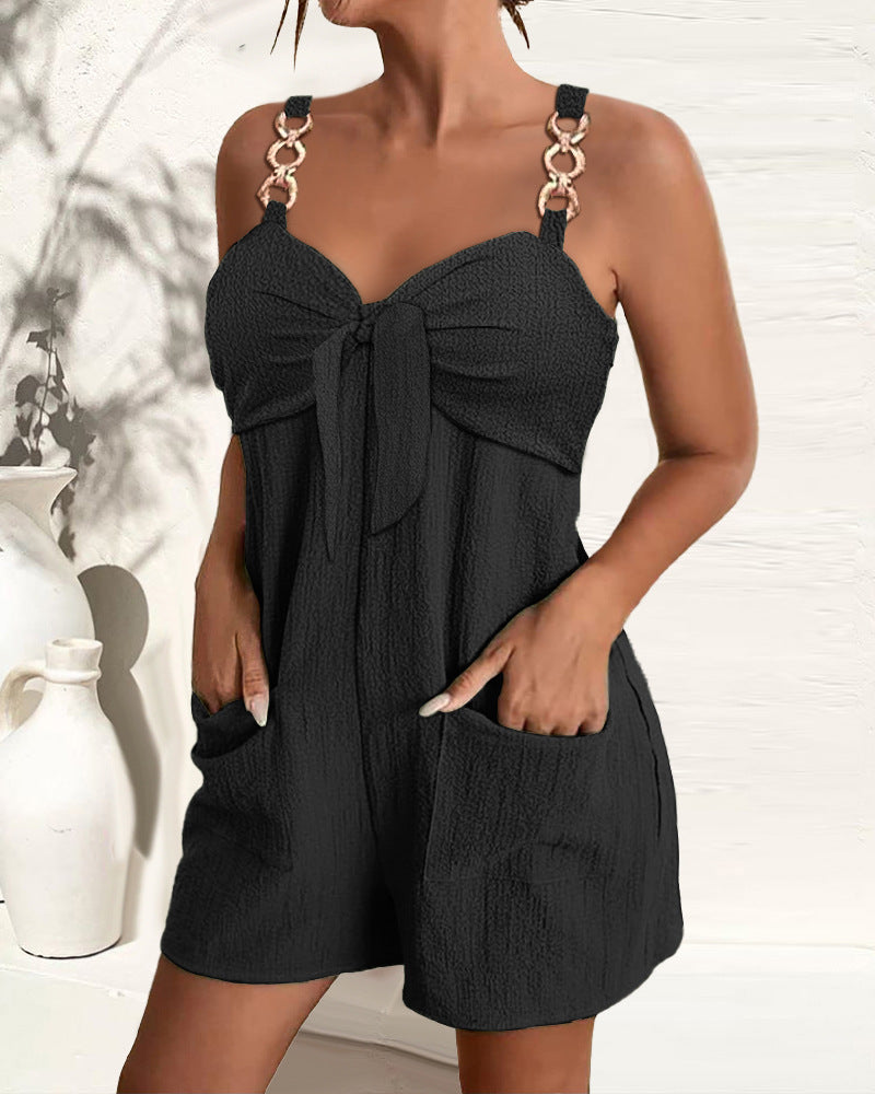 Elegant Metal-Strap Pocket Casual Jumpsuit
