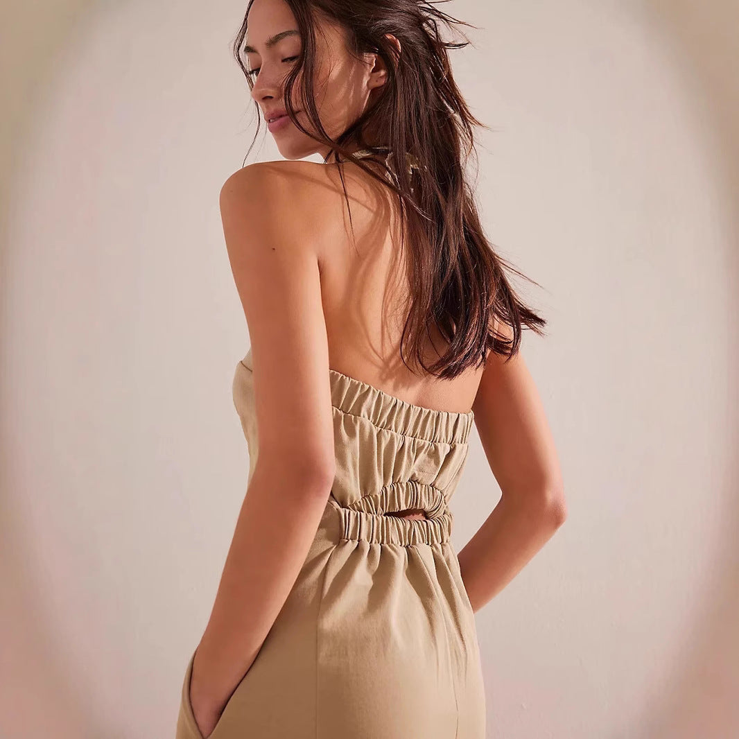 Women's High Waist Wide Leg Sleeveless Casual Jumpsuit