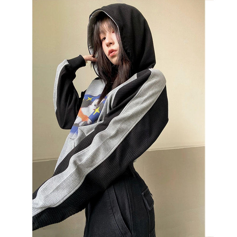 Retro Starry Cat Oversized Hoodie for Women