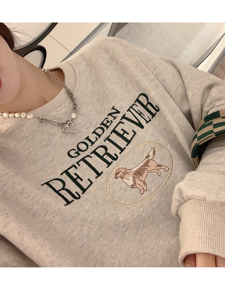 Cute Cartoon Embroidered Oversized Pullover Sweatshirt