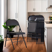 Black Folding Chair with Padded Cushion and Metal Frame