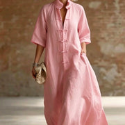 Womens Casual Minimalist Solid-color Short-sleeve Lapel Dress