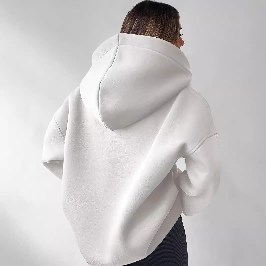 Cozy Solid Color Long Sleeve Loose Fit Hoodie Sweater