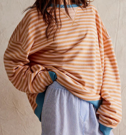 Cozy Multicolor Striped Loose Winter Sweater for Women