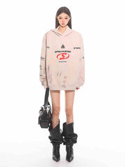Cozy Letter Print Loose Hooded Sweatshirt