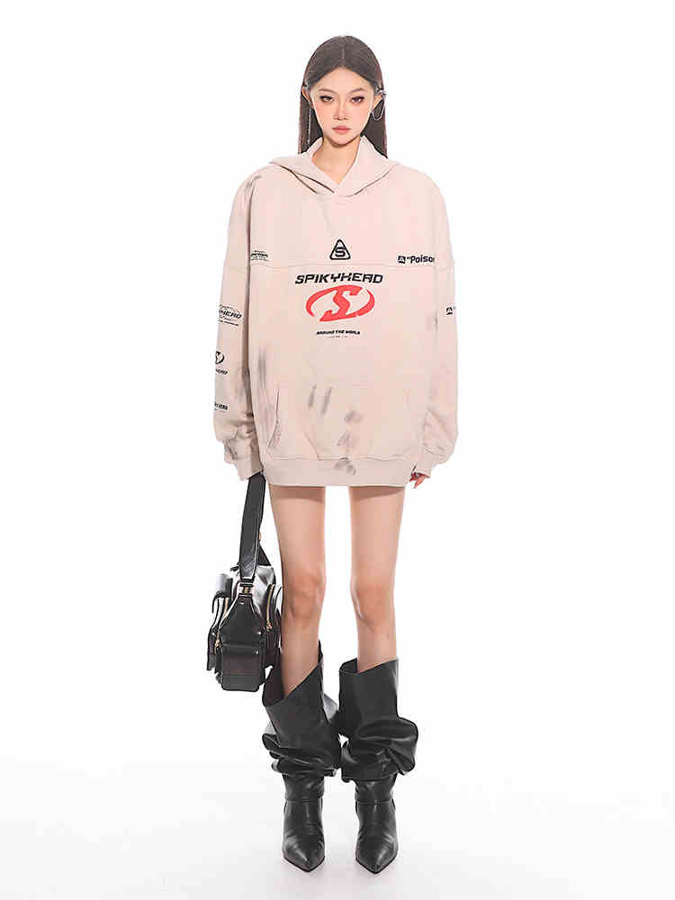 Cozy Letter Print Loose Hooded Sweatshirt