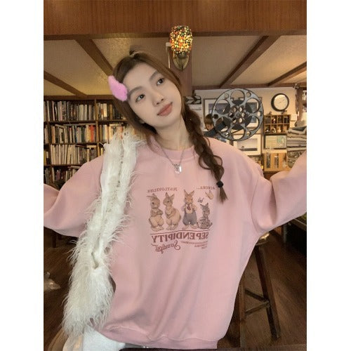 Cute Pink Rabbit Pullover Sweater for Women