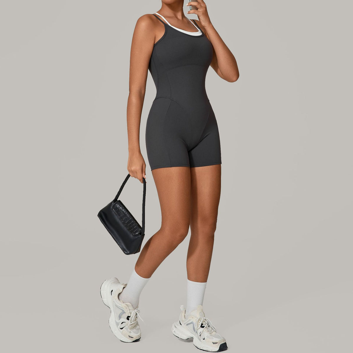 Contrast Color Fake Two-Piece Sports Jumpsuit