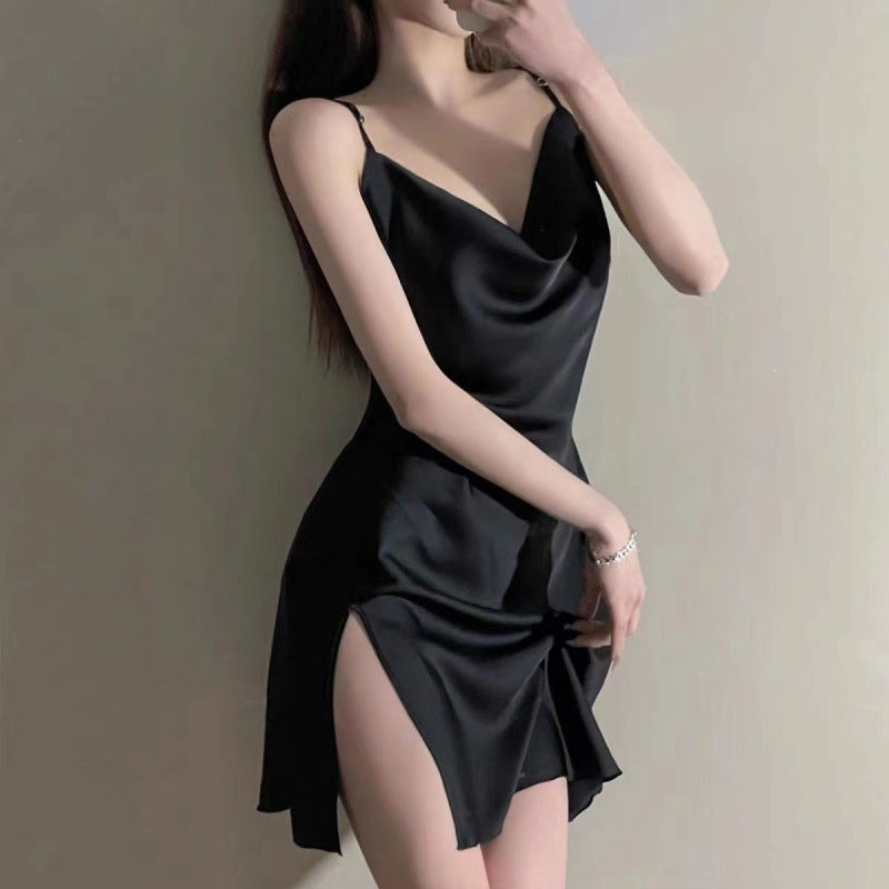 Ice Silk Textured Camisole Dress - Women's Sleeveless Slip Dress Lightweight Breathable Summer Midi Gown