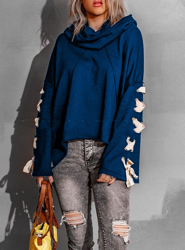 Women's Oversized Hooded Frayed Cotton Sweater