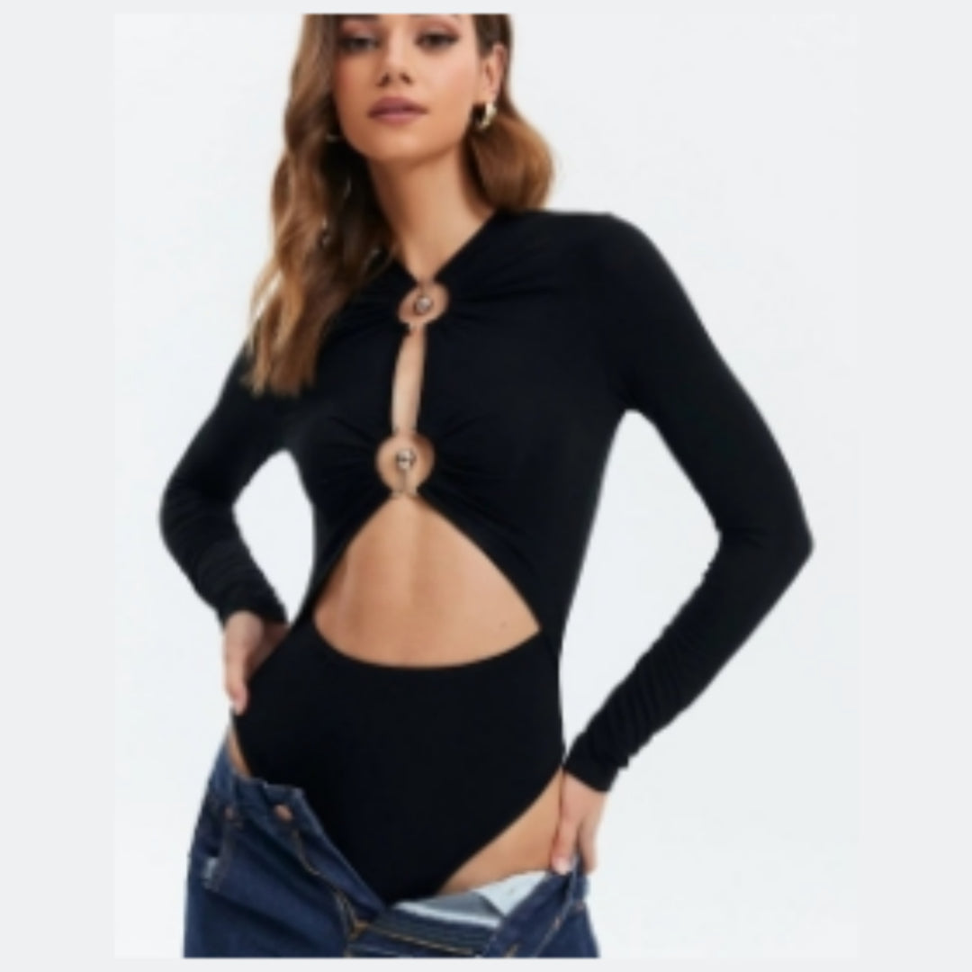 Chic V-Neck Hollow-Out Long-Sleeve Jumpsuit