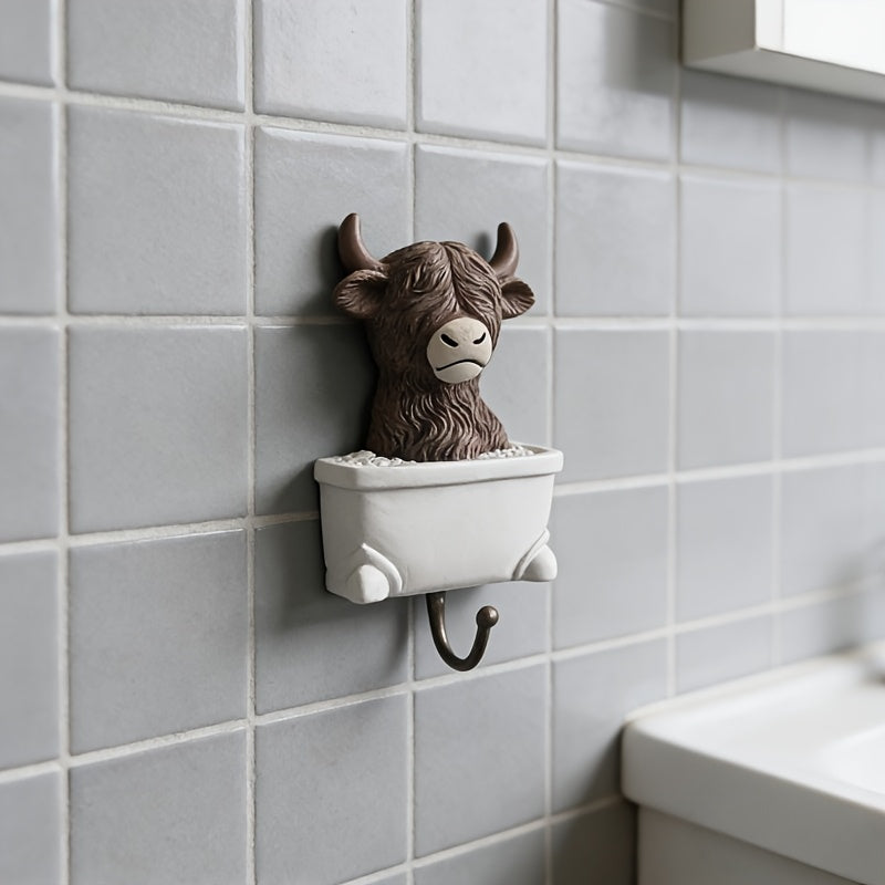 Highland Cow Creative Bathroom Wall Hook – Dual‑Use Punch‑Free Hook for Bathroom, Bedroom or Toilet