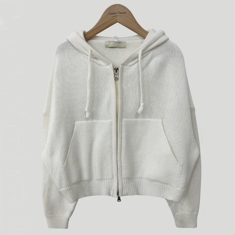 Cozy Hooded Cropped Sweater Coat for Casual Wear